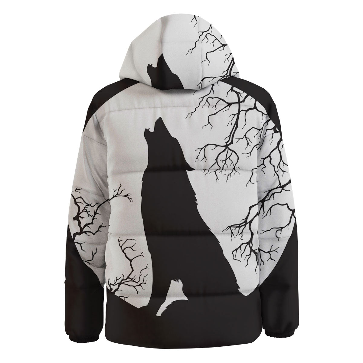Wolf Spirit And Moon Print Down Jacket-grizzshop
