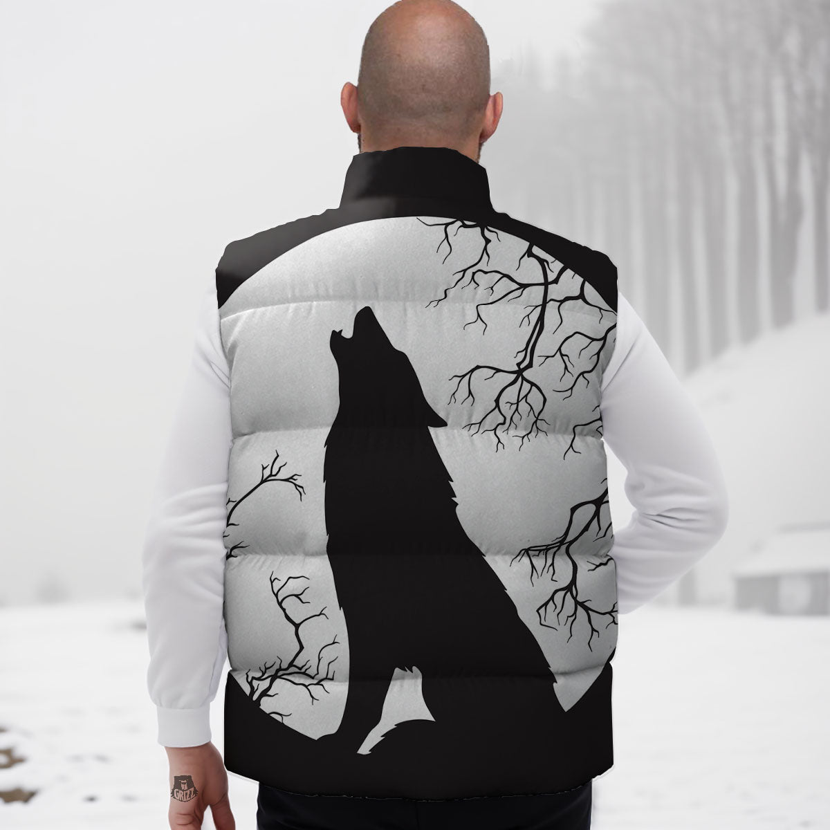 Wolf Spirit And Moon Print Down Vest