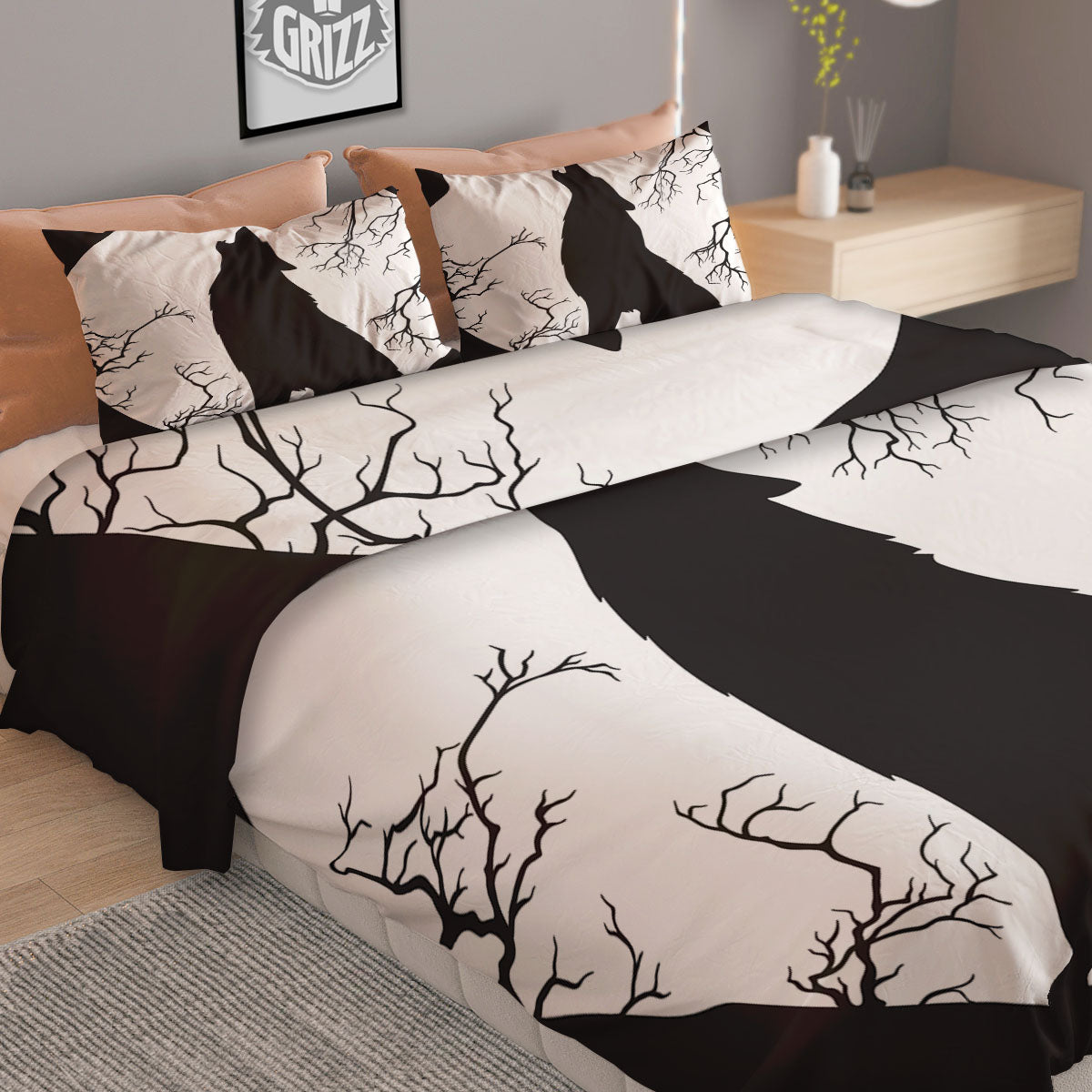 Wolf Spirit And Moon Print Duvet Cover Bedding Set