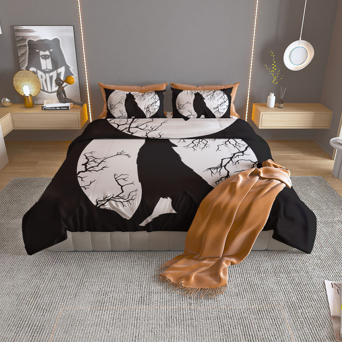 Wolf Spirit And Moon Print Duvet Cover Bedding Set