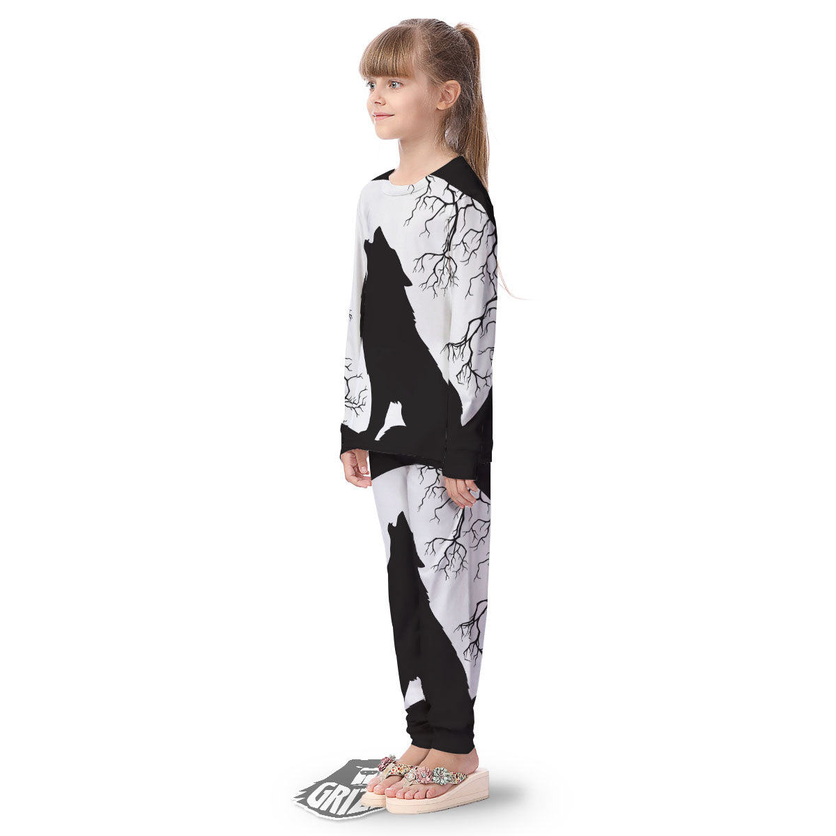 Wolf Spirit And Moon Print Kid's Pajamas-grizzshop
