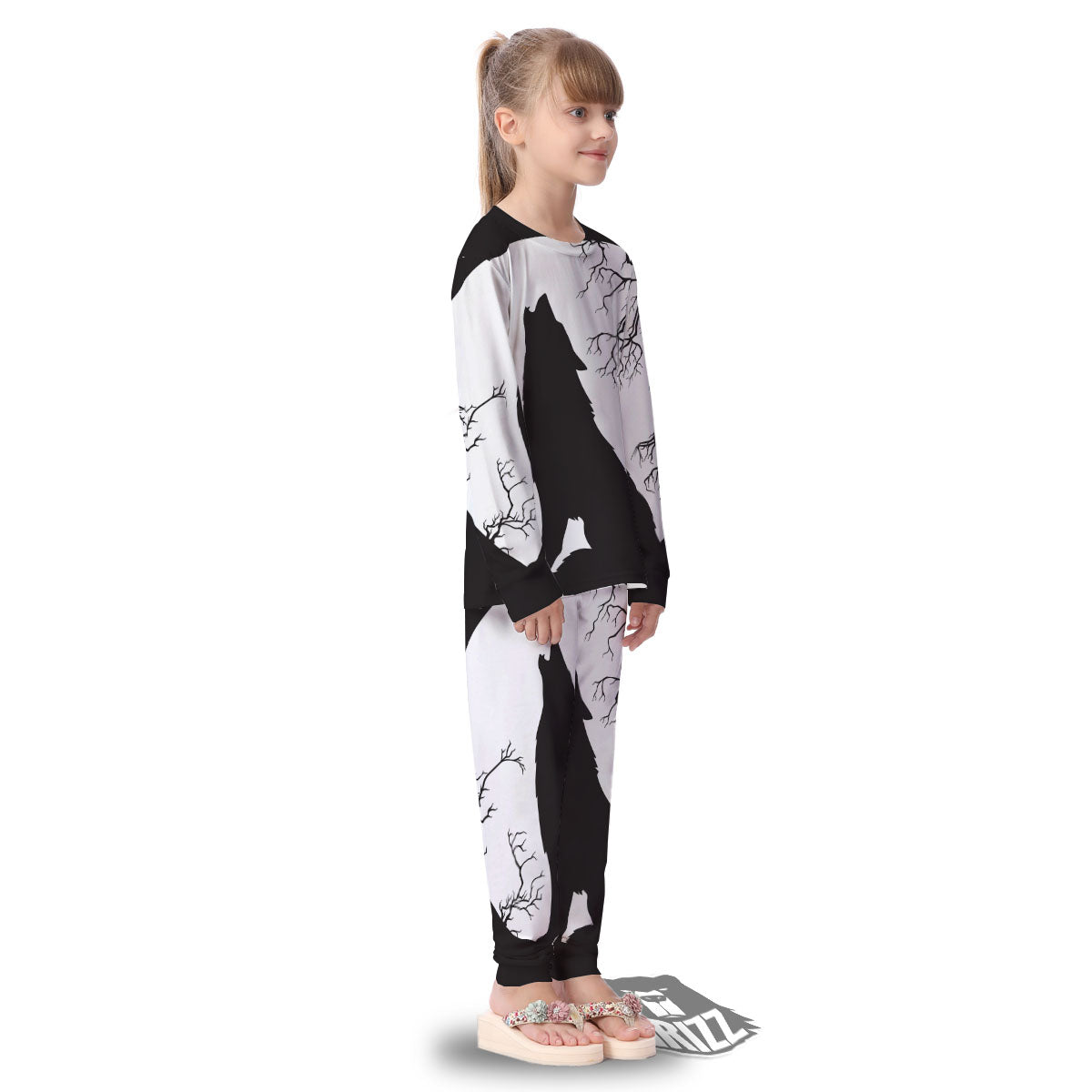Wolf Spirit And Moon Print Kid's Pajamas-grizzshop