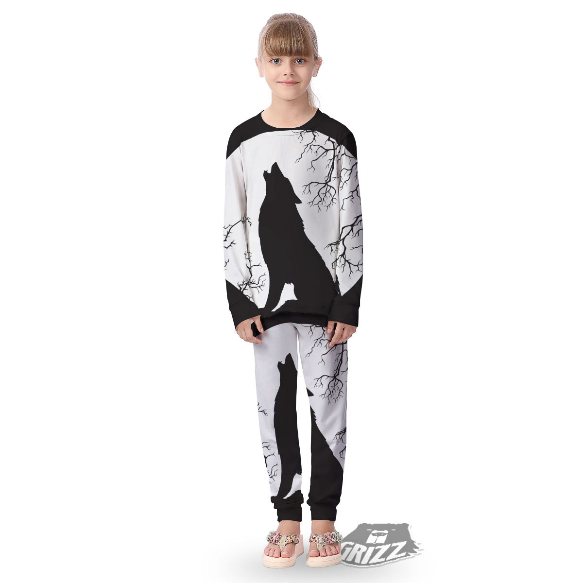 Wolf Spirit And Moon Print Kid's Pajamas-grizzshop