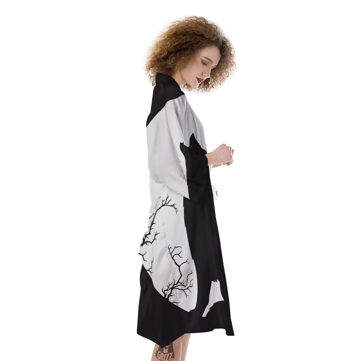 Wolf Spirit And Moon Print Kimono-grizzshop