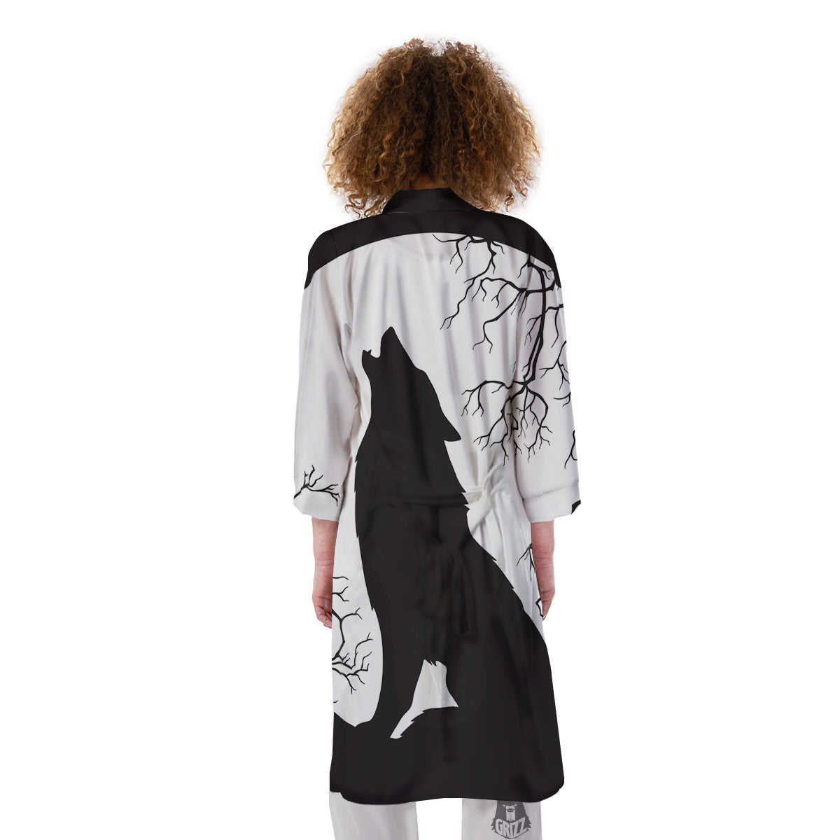 Wolf Spirit And Moon Print Kimono-grizzshop