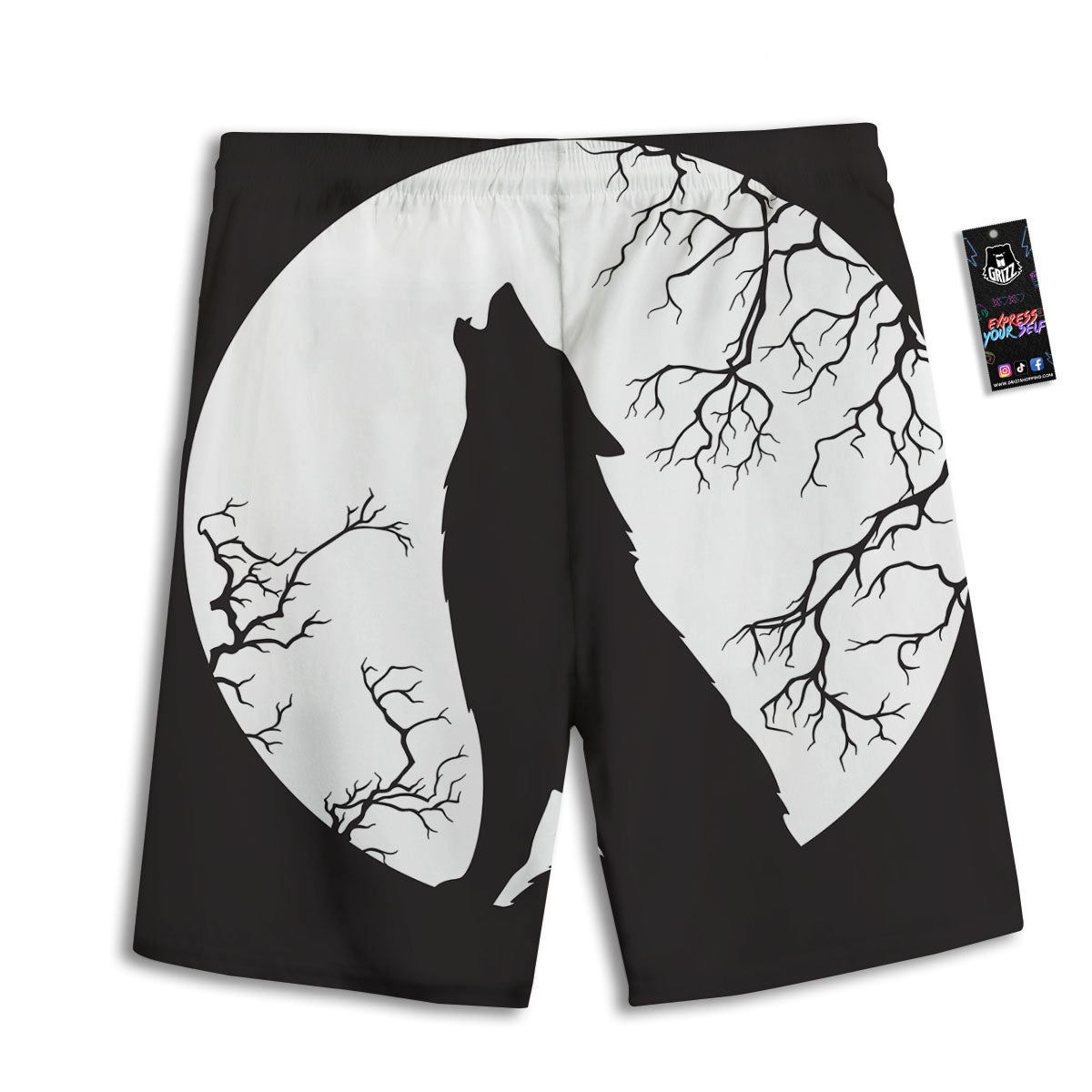 Wolf Spirit And Moon Print Men's Athletic Shorts