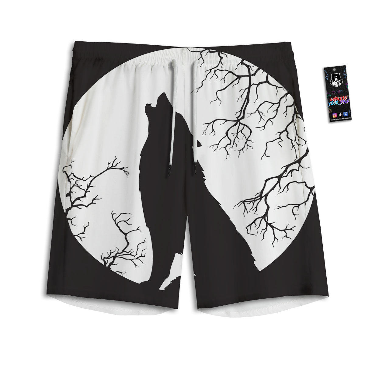 Wolf Spirit And Moon Print Men's Athletic Shorts
