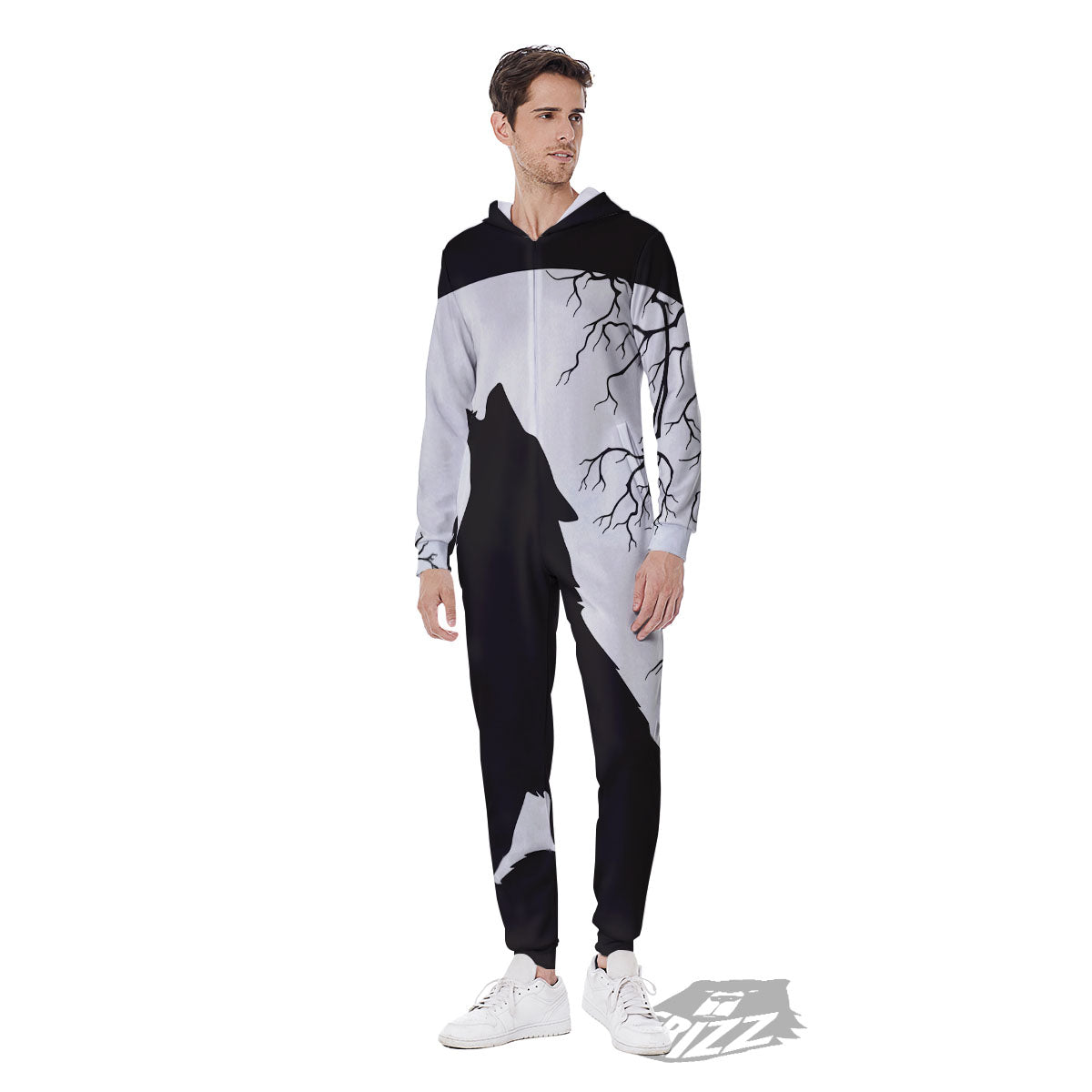 Wolf Spirit And Moon Print Men's Jumpsuit-grizzshop