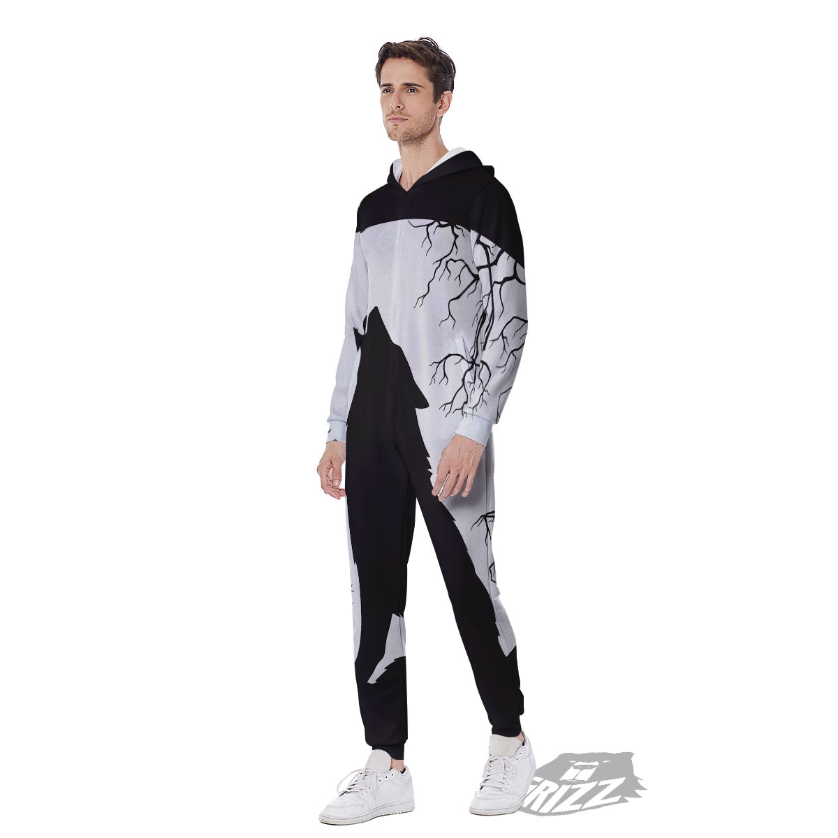Wolf Spirit And Moon Print Men's Jumpsuit-grizzshop
