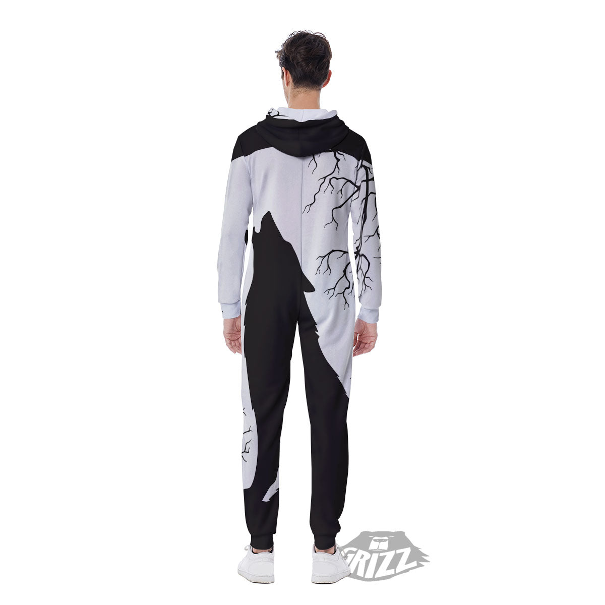 Wolf Spirit And Moon Print Men's Jumpsuit-grizzshop