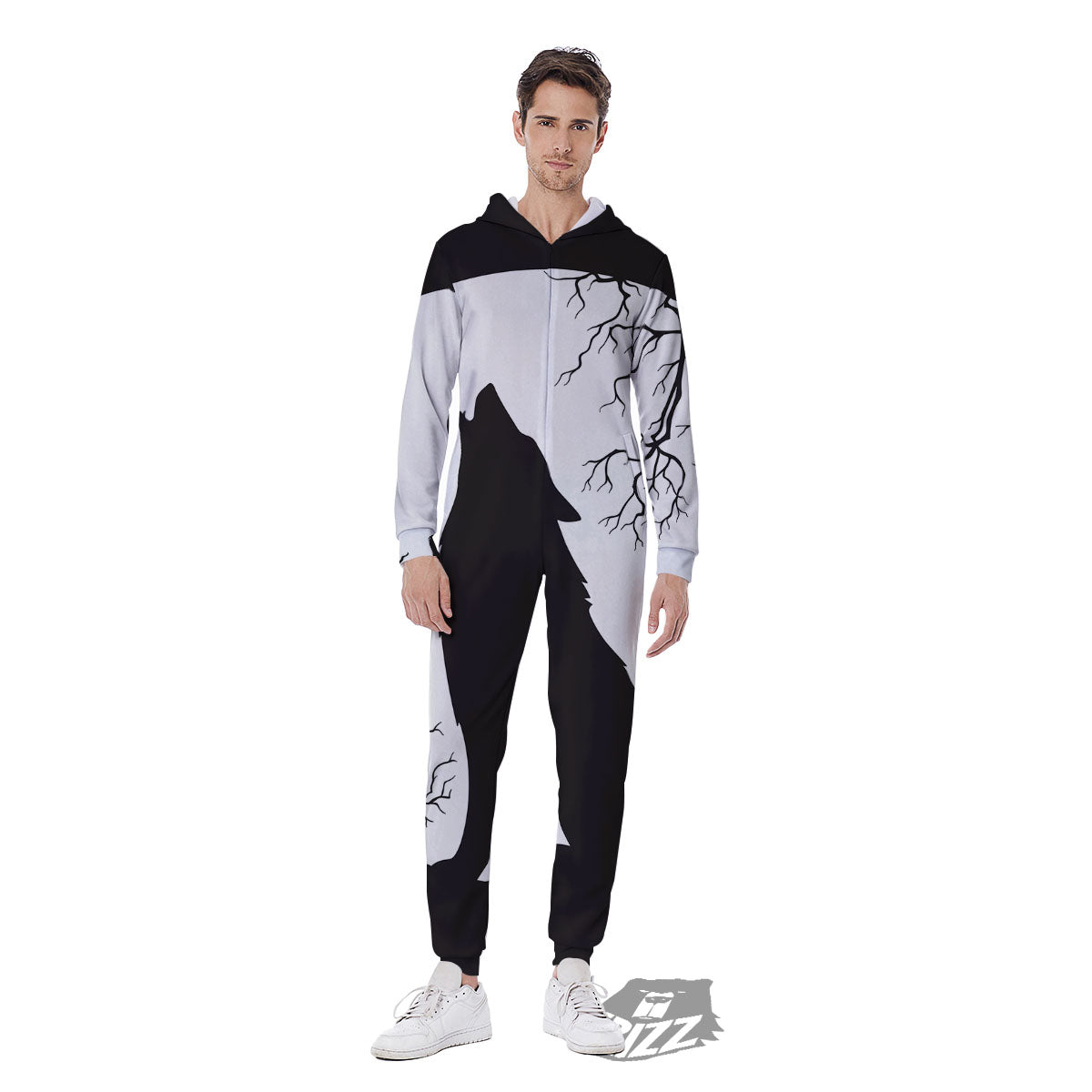Wolf Spirit And Moon Print Men's Jumpsuit-grizzshop