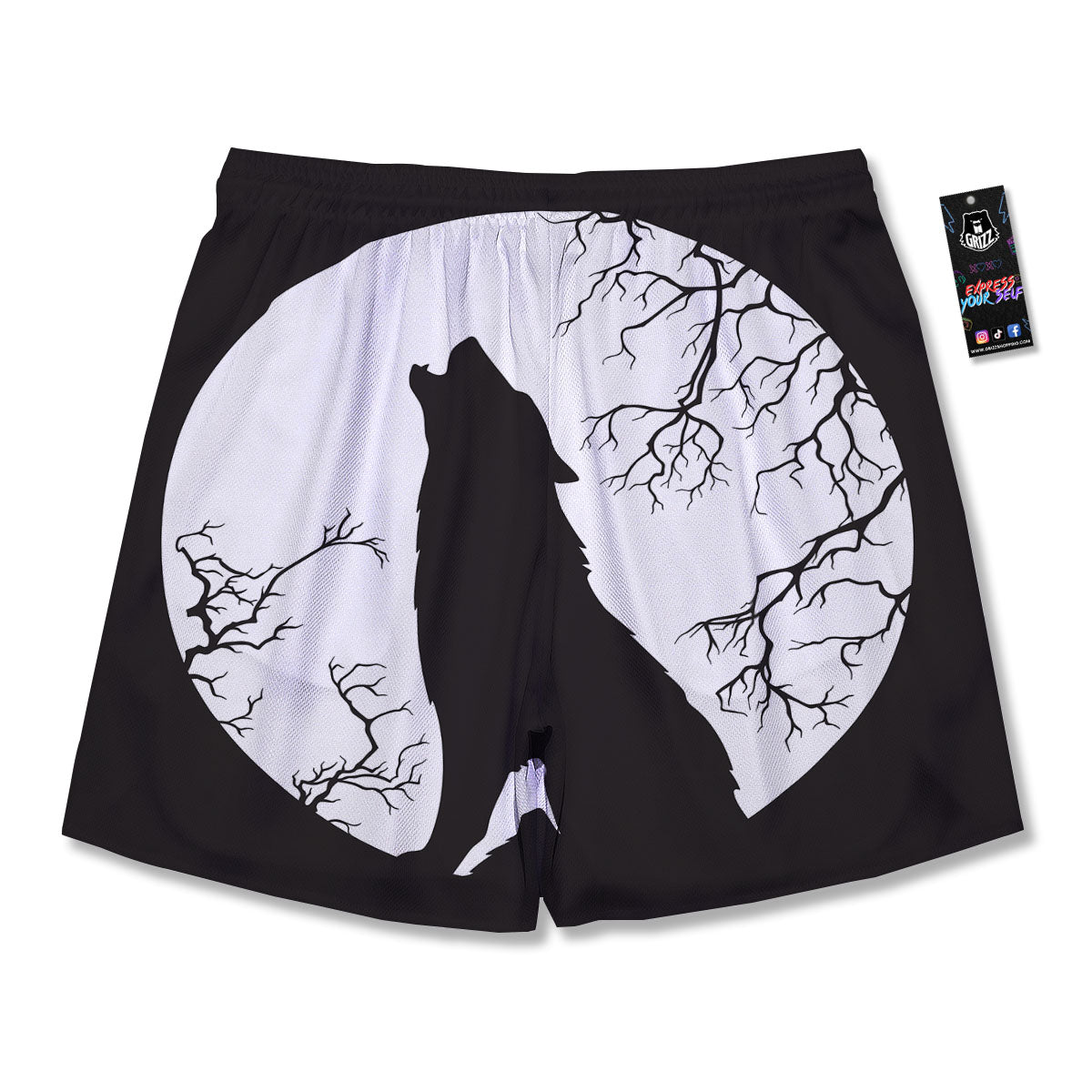 Wolf Spirit And Moon Print Men's Running Shorts-grizzshop