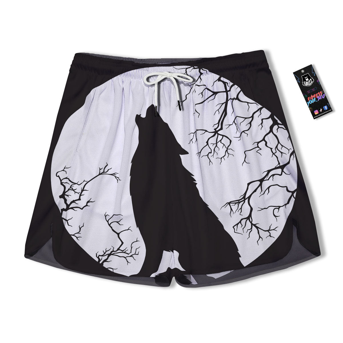 Wolf Spirit And Moon Print Men's Running Shorts-grizzshop