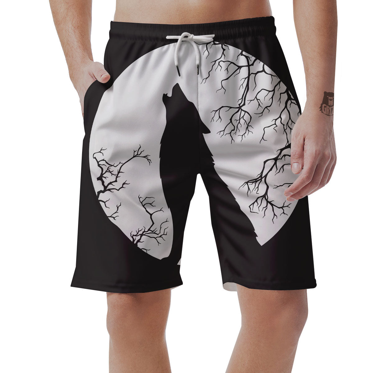 Wolf Spirit And Moon Print Men's Shorts-grizzshop