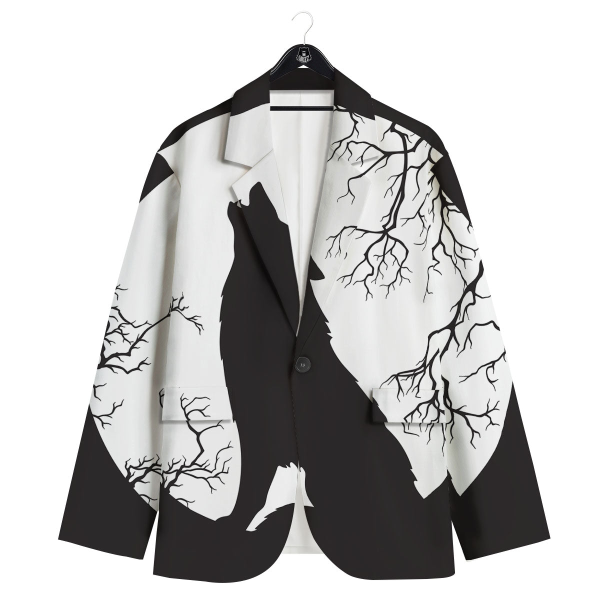 Wolf Spirit And Moon Print Men's Sport Coat-grizzshop