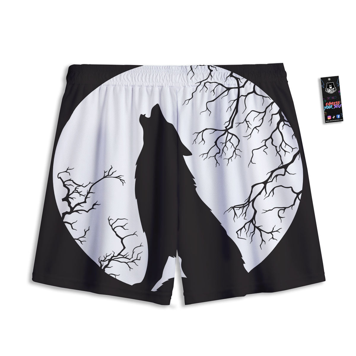 Wolf Spirit And Moon Print Mesh Shorts