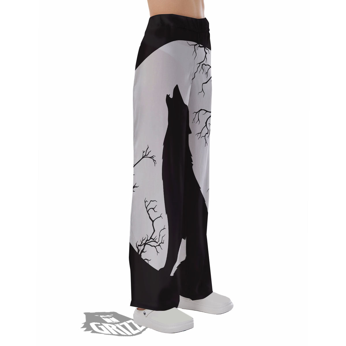 Wolf Spirit And Moon Print Pajama Pants-grizzshop