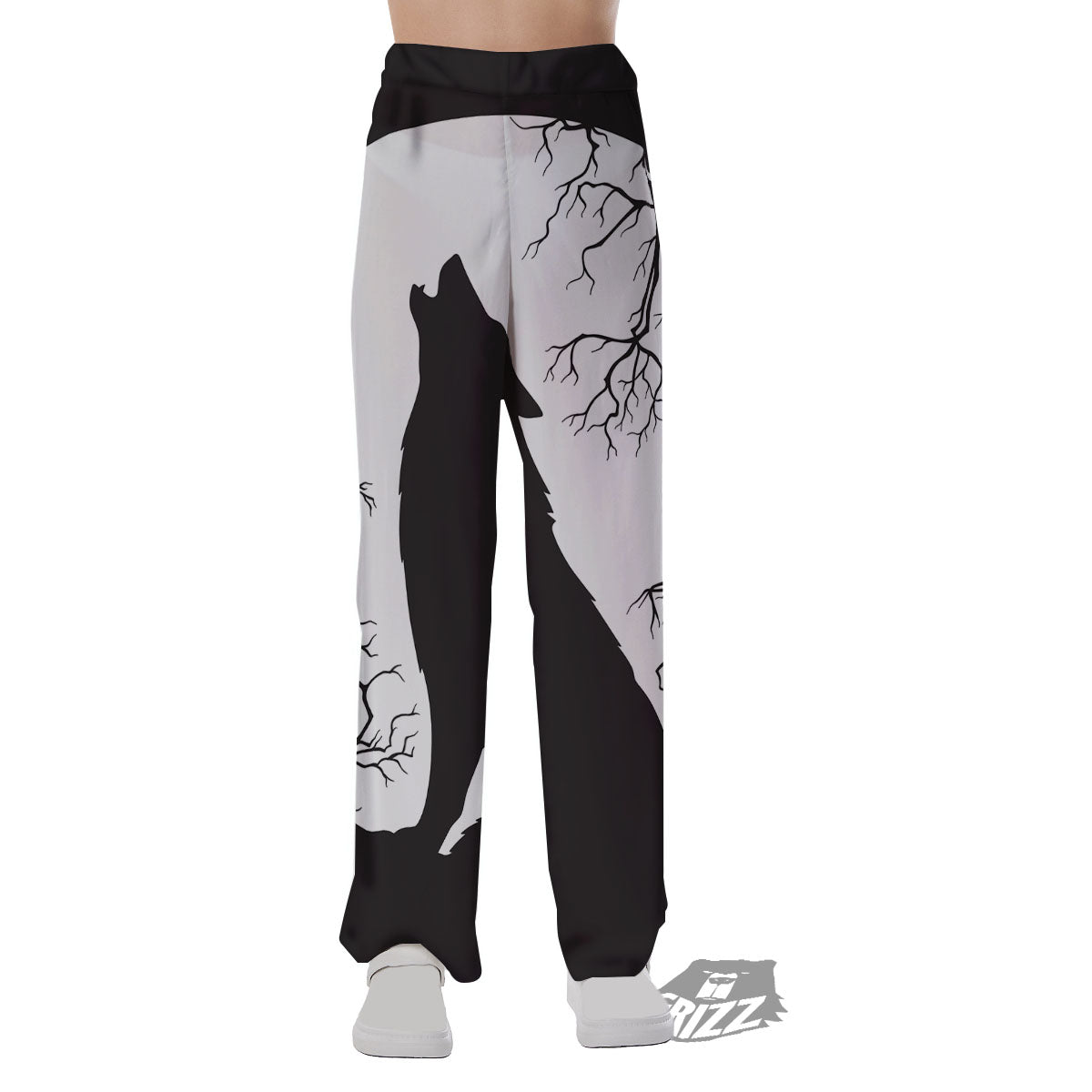 Wolf Spirit And Moon Print Pajama Pants-grizzshop