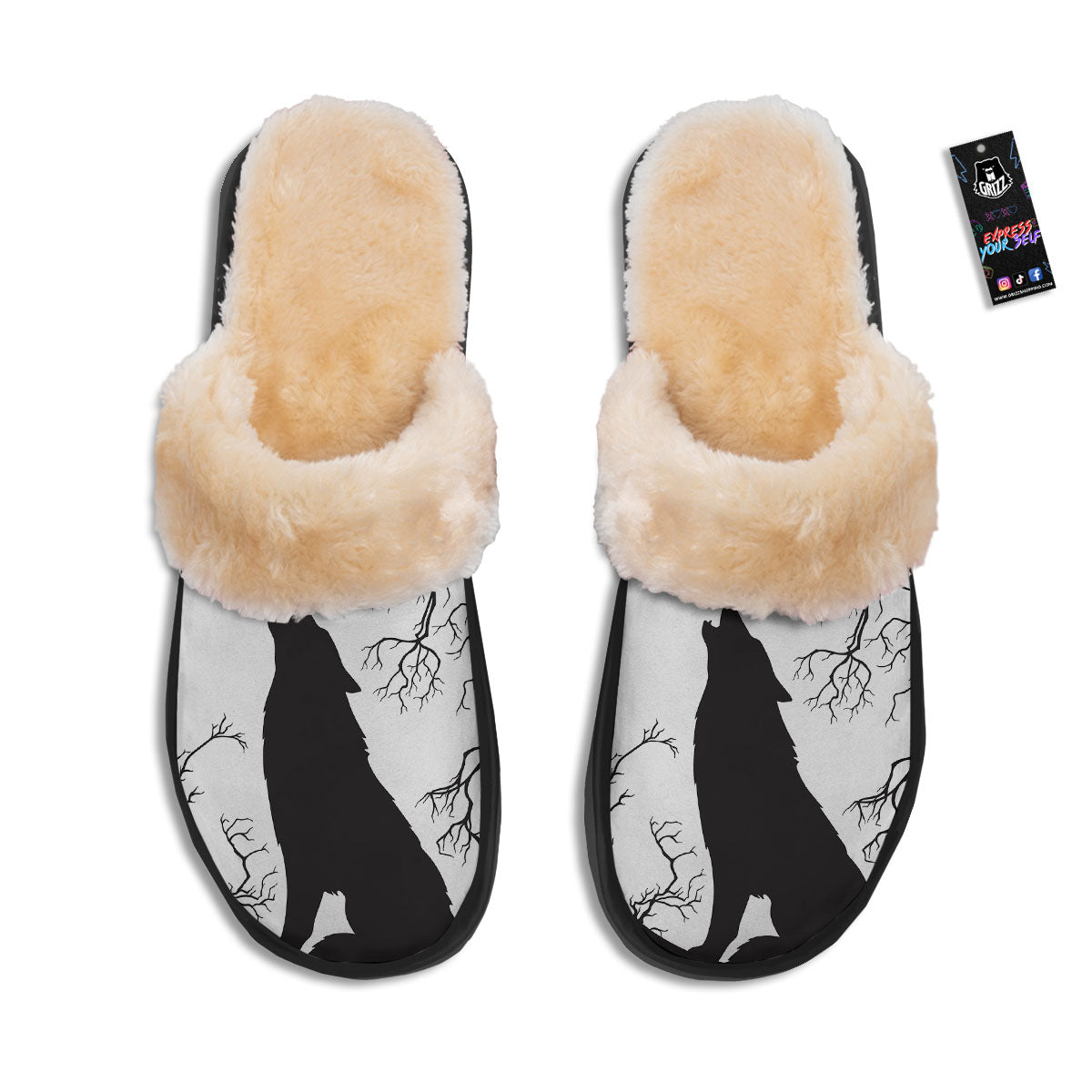 Wolf Spirit And Moon Print Slippers-grizzshop