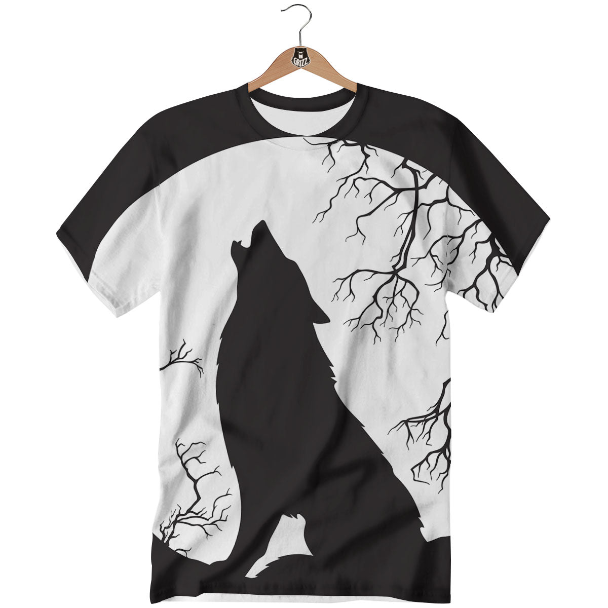 Wolf Spirit And Moon Print T-Shirt-grizzshop