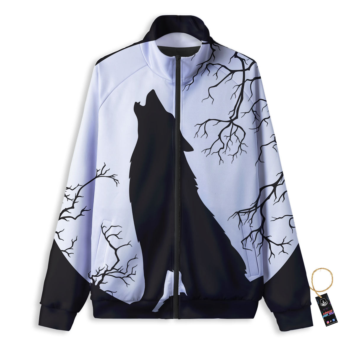 Wolf Spirit And Moon Print Track Jacket-grizzshop