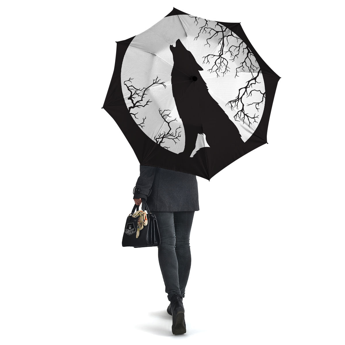 Wolf Spirit And Moon Print Umbrella-grizzshop