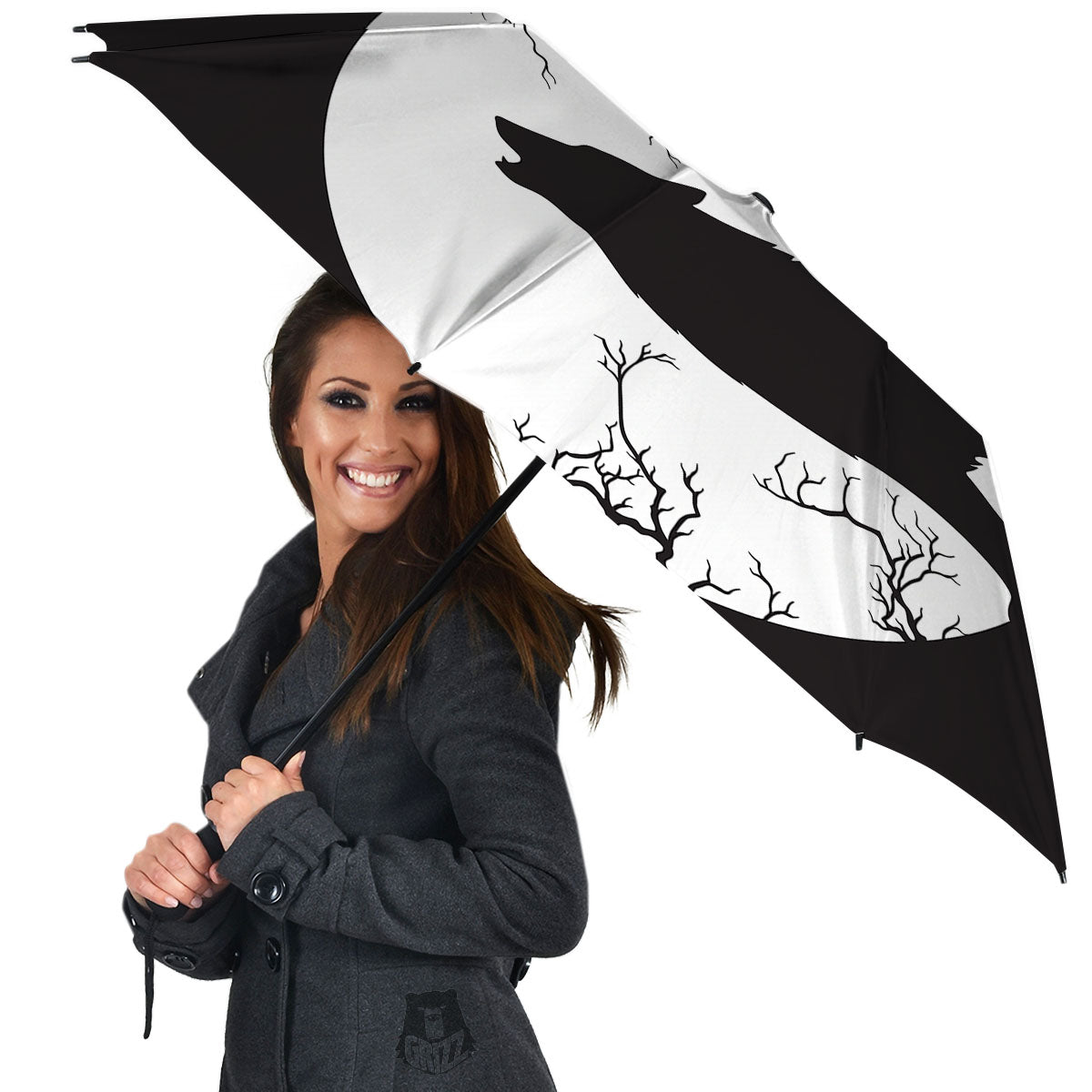 Wolf Spirit And Moon Print Umbrella-grizzshop