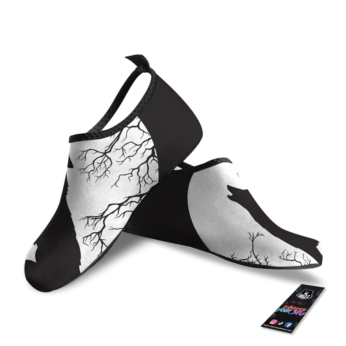 Wolf Spirit And Moon Print Water Shoes-grizzshop