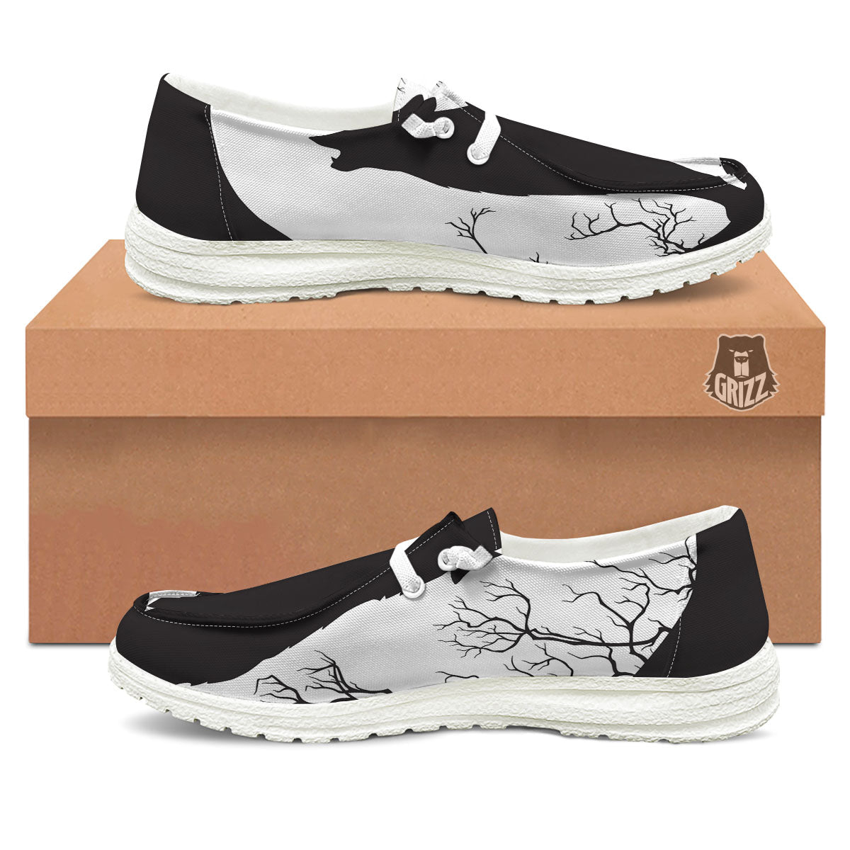 Wolf Spirit And Moon Print White Loafers-grizzshop