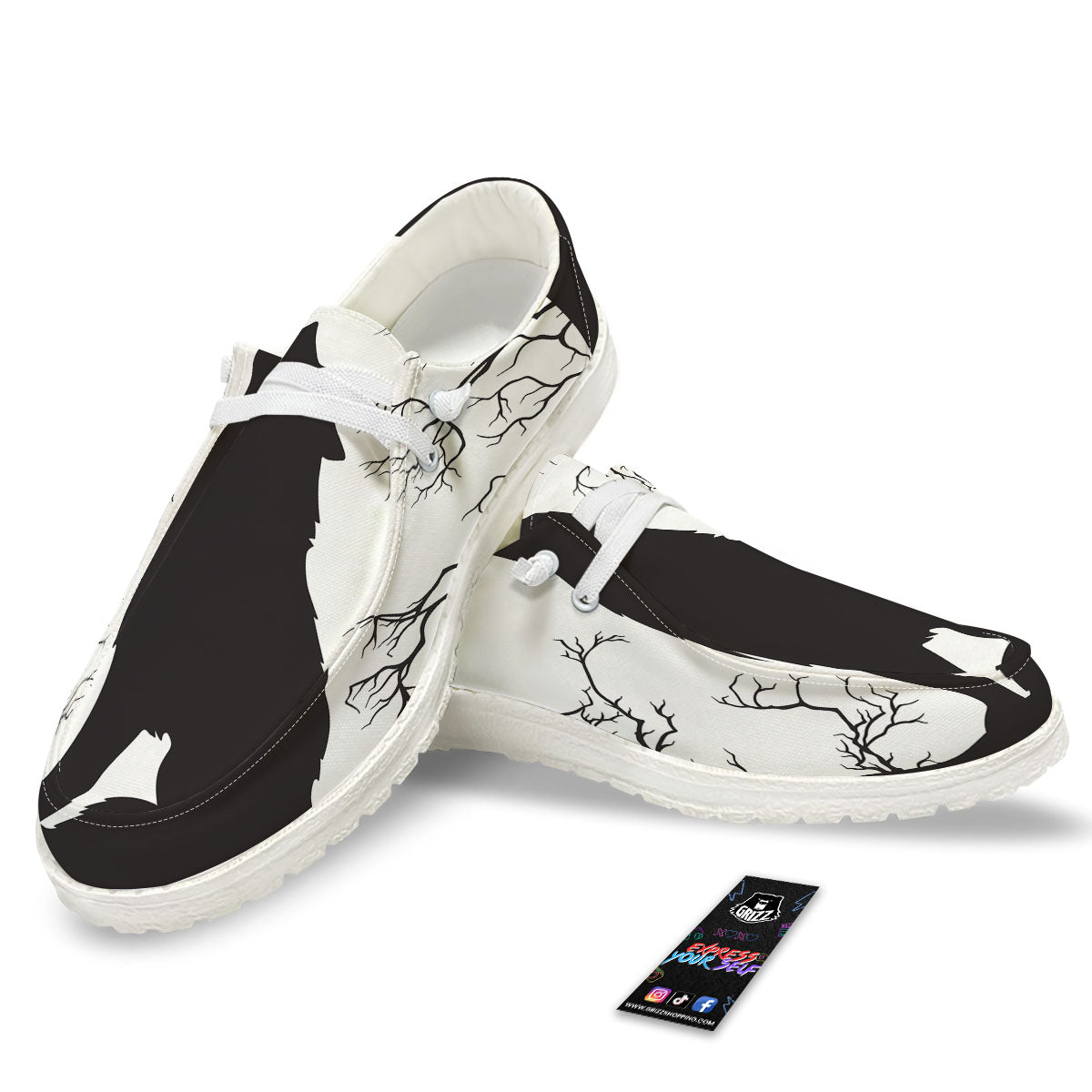 Wolf Spirit And Moon Print White Loafers-grizzshop