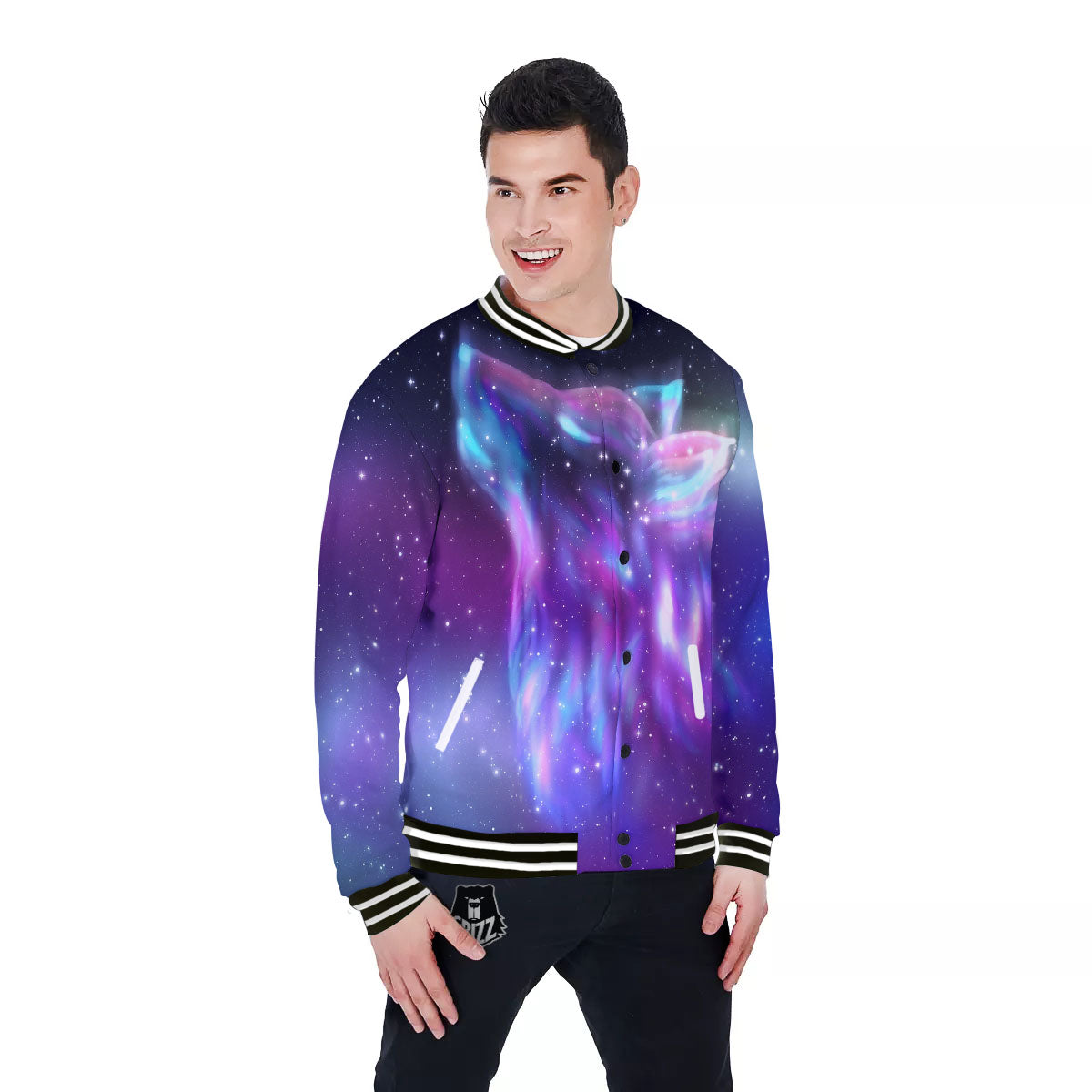 Wolf Spirit Aurora Howling Print Baseball Jacket-grizzshop