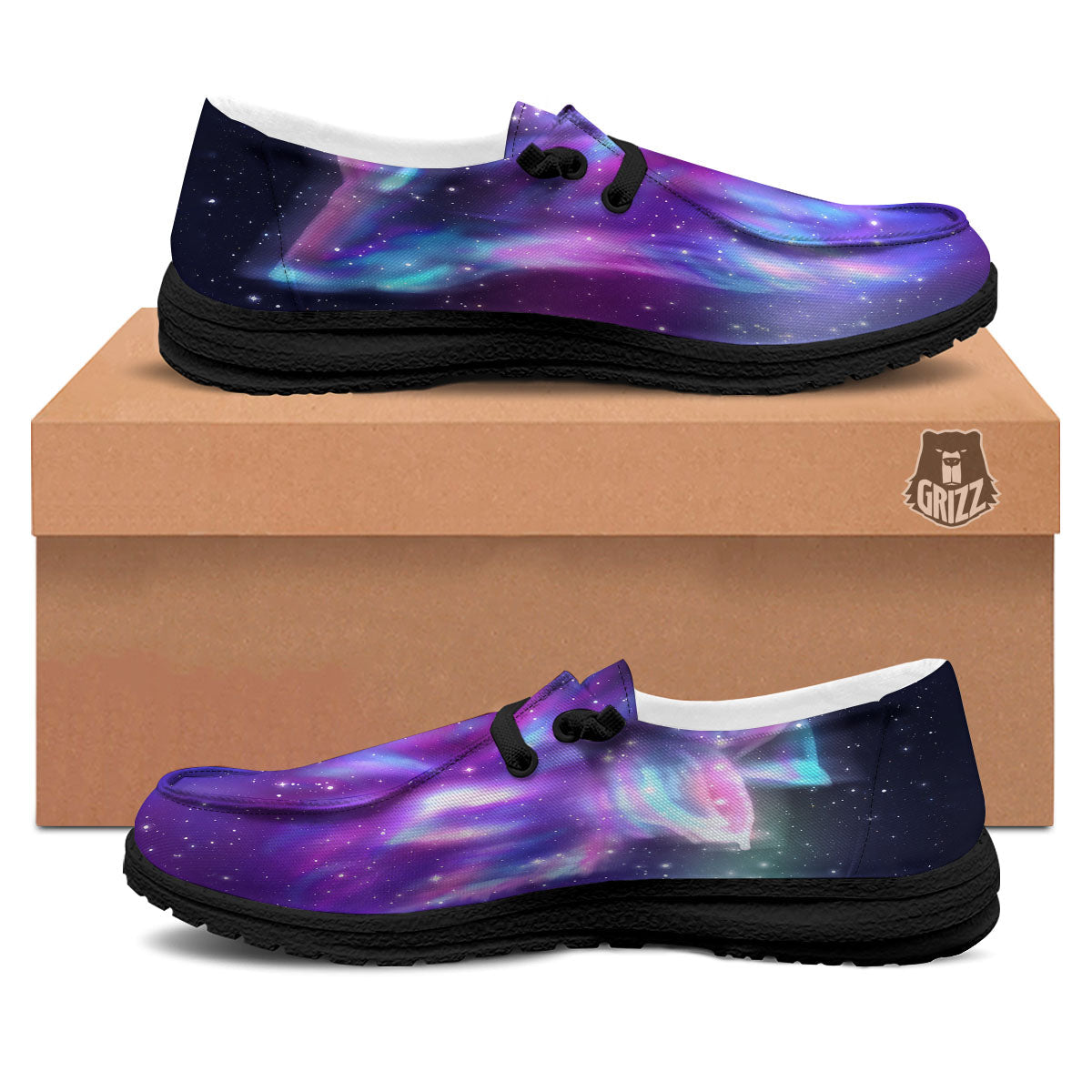 Wolf Spirit Aurora Howling Print Black Loafers-grizzshop