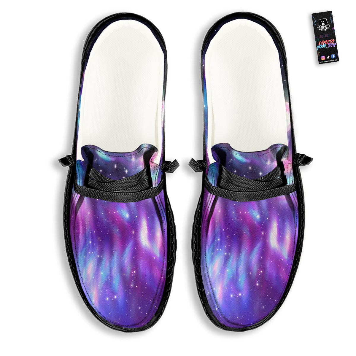 Wolf Spirit Aurora Howling Print Black Loafers-grizzshop