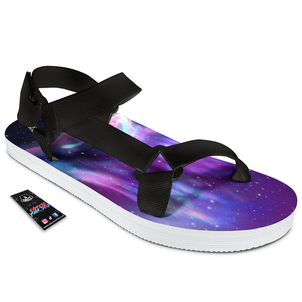Wolf Spirit Aurora Howling Print Black Open Toe Sandals-grizzshop
