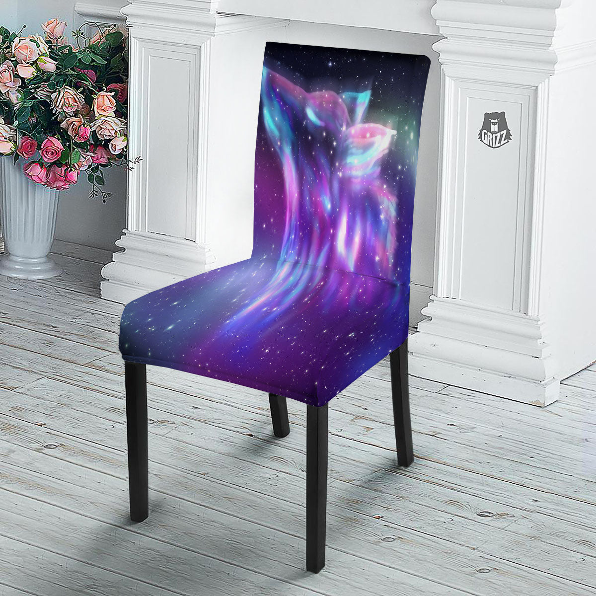 Wolf Spirit Aurora Howling Print Dining Chair Slipcover-grizzshop