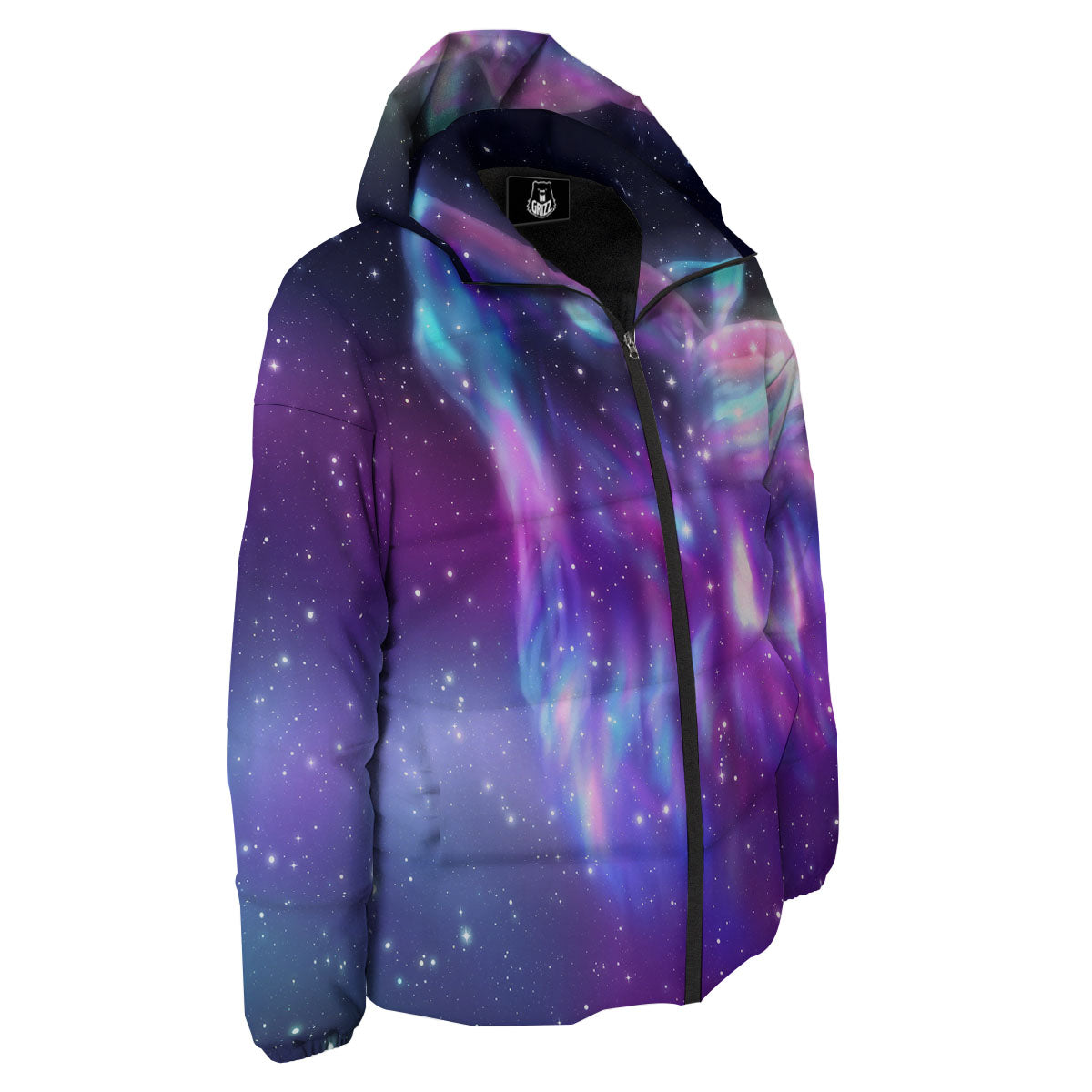Wolf Spirit Aurora Howling Print Down Jacket-grizzshop