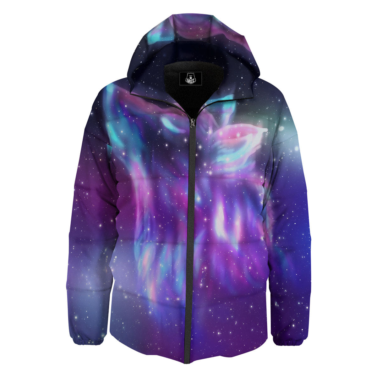 Wolf Spirit Aurora Howling Print Down Jacket-grizzshop