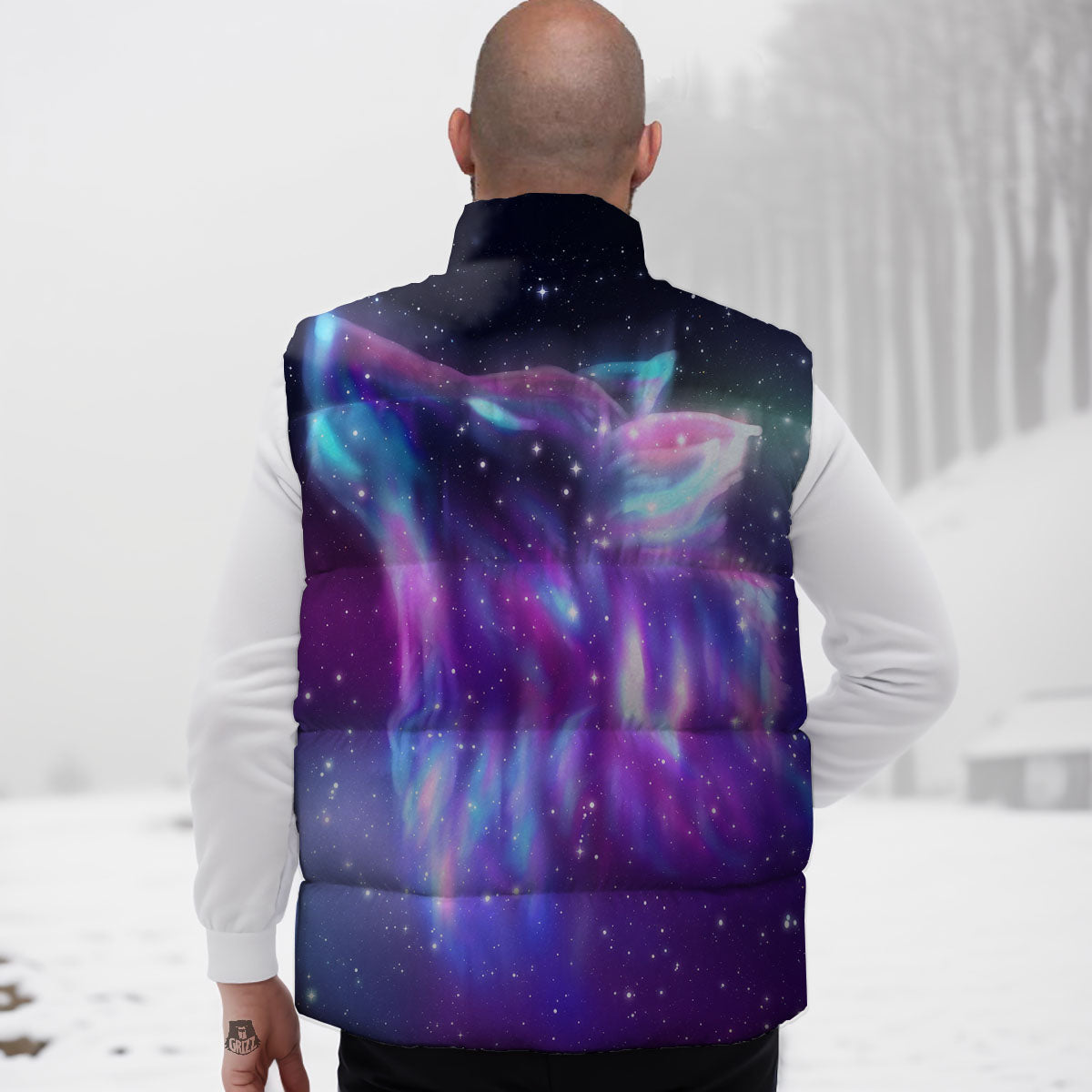 Wolf Spirit Aurora Howling Print Down Vest