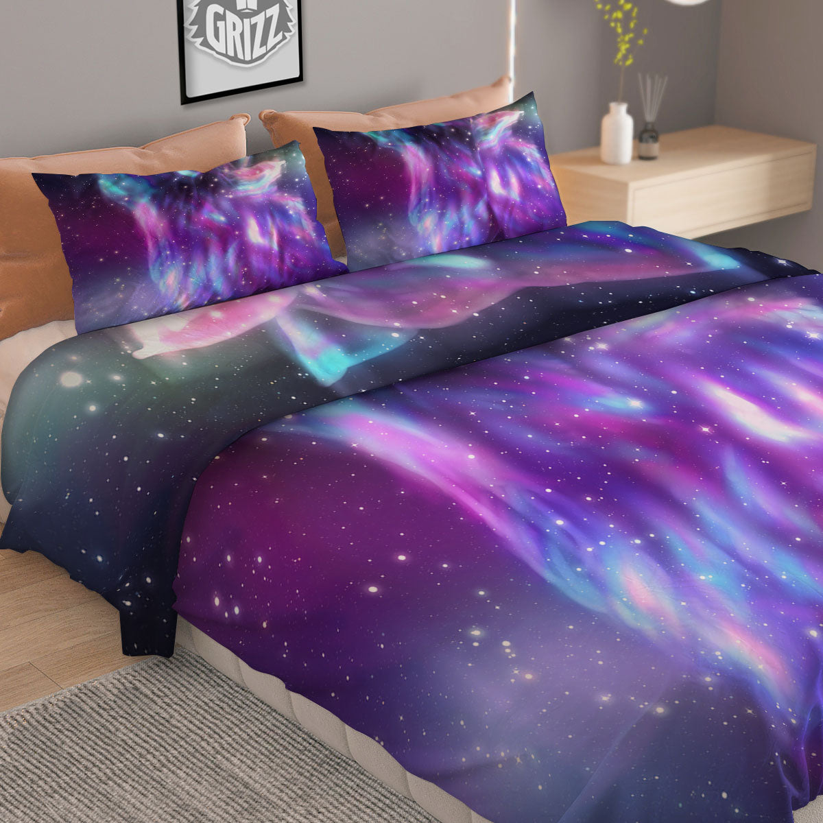 Wolf Spirit Aurora Howling Print Duvet Cover Bedding Set