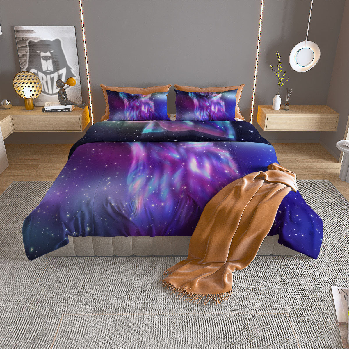 Wolf Spirit Aurora Howling Print Duvet Cover Bedding Set