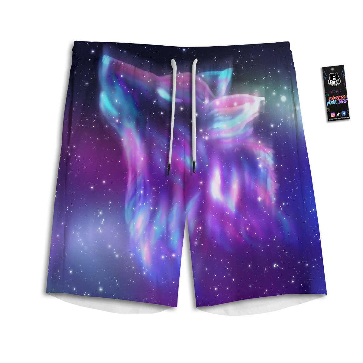 Wolf Spirit Aurora Howling Print Men's Athletic Shorts