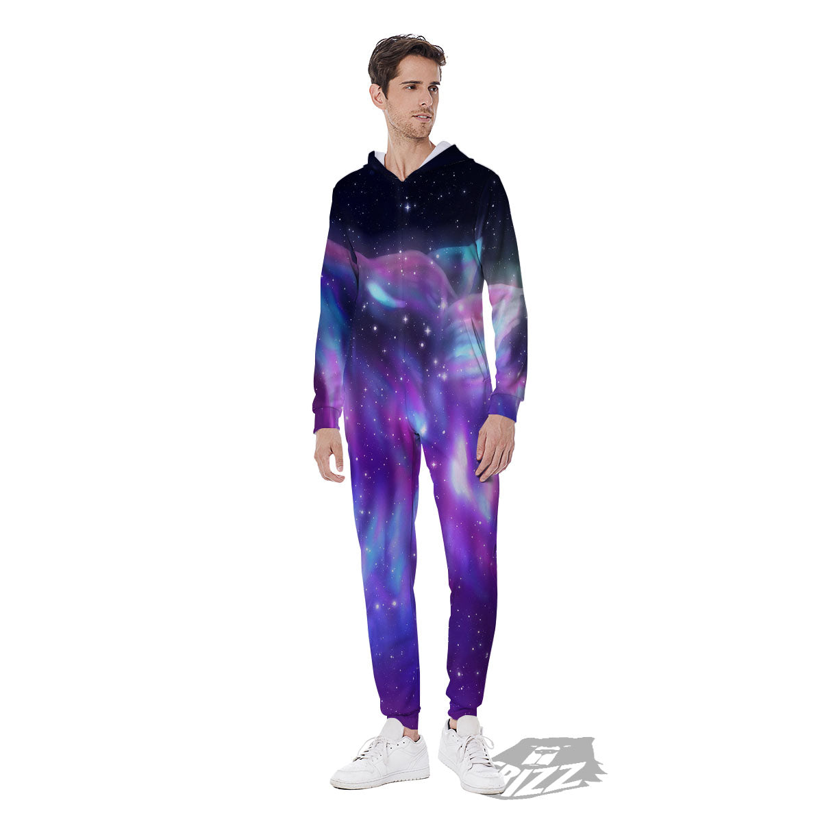 Wolf Spirit Aurora Howling Print Men's Jumpsuit-grizzshop