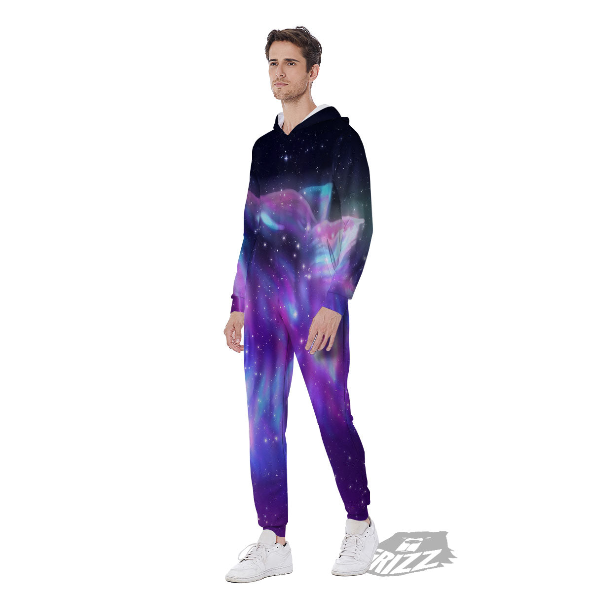 Wolf Spirit Aurora Howling Print Men's Jumpsuit-grizzshop