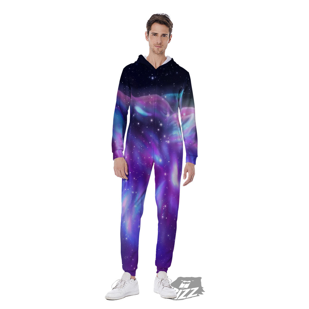 Wolf Spirit Aurora Howling Print Men's Jumpsuit-grizzshop