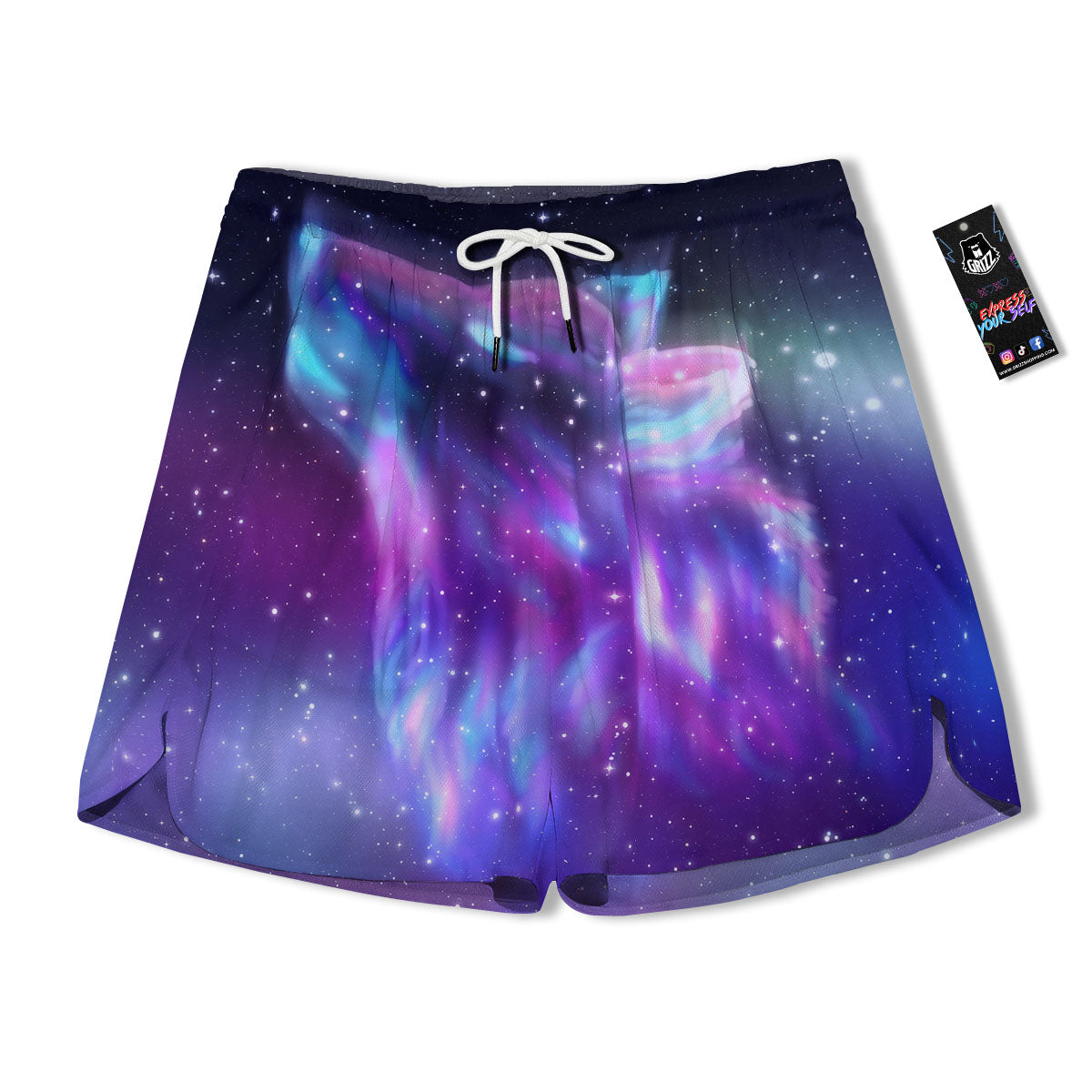 Wolf Spirit Aurora Howling Print Men's Running Shorts-grizzshop