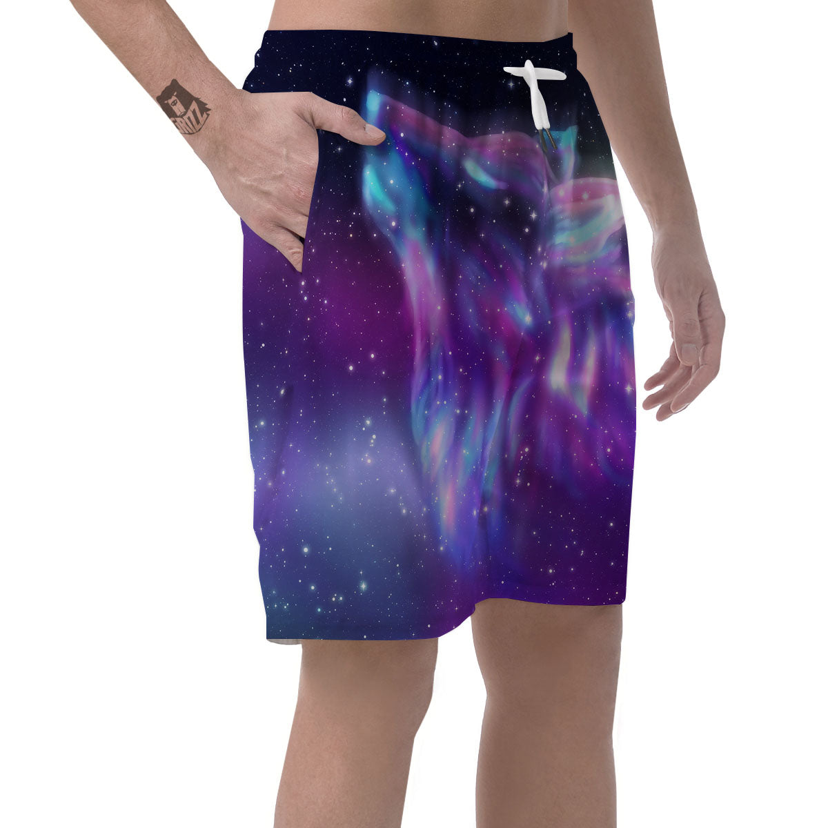 Wolf Spirit Aurora Howling Print Men's Shorts-grizzshop