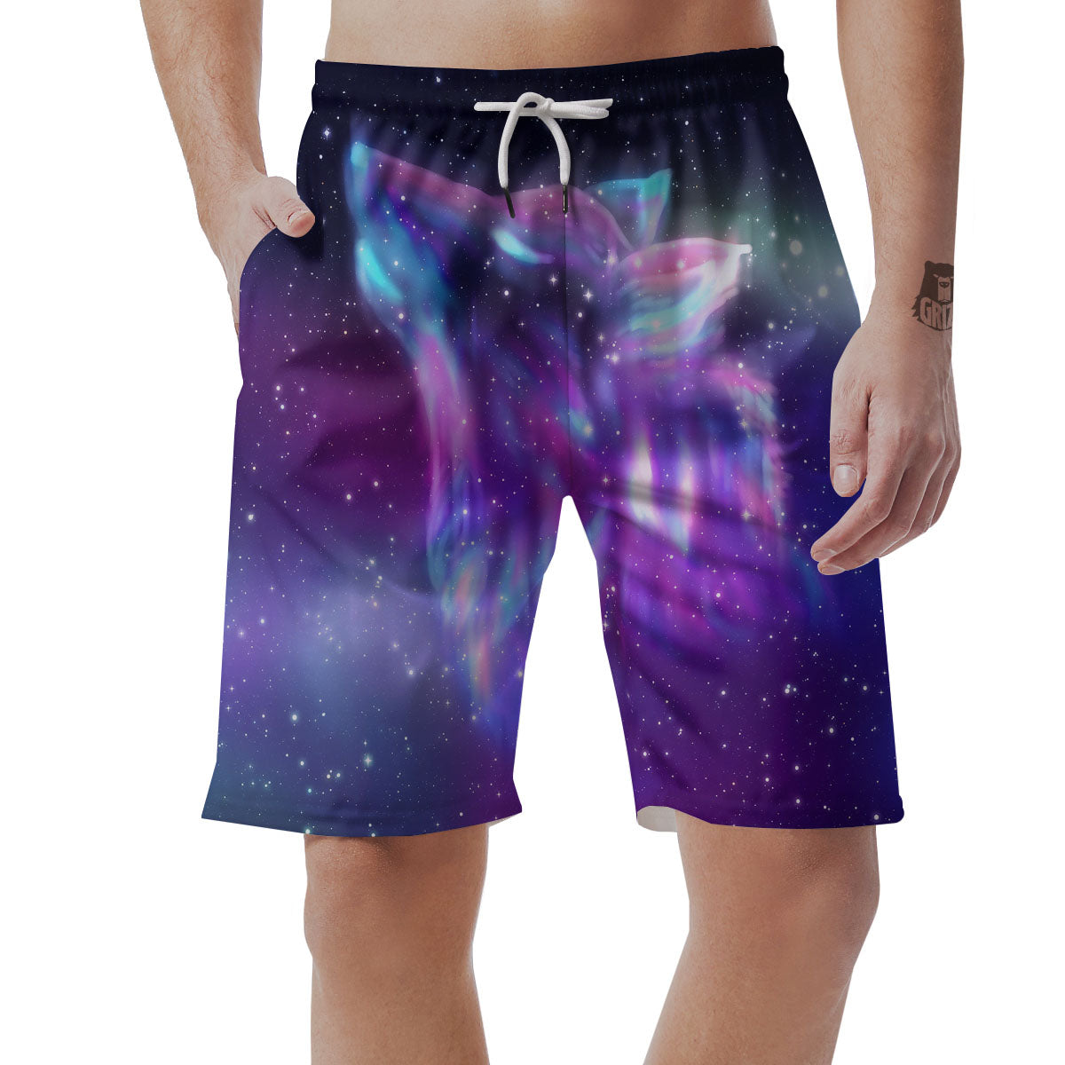 Wolf Spirit Aurora Howling Print Men's Shorts-grizzshop