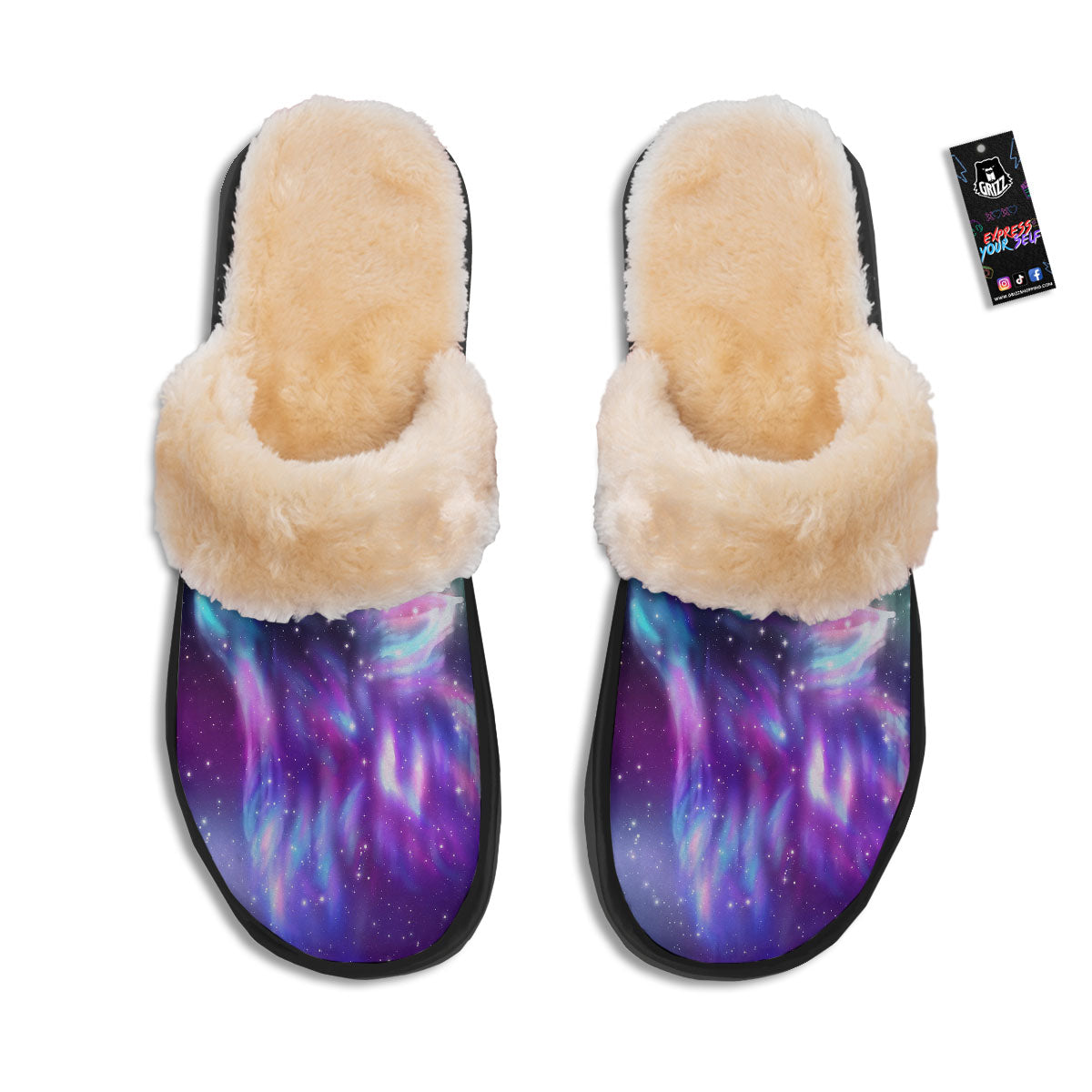 Wolf Spirit Aurora Howling Print Slippers-grizzshop