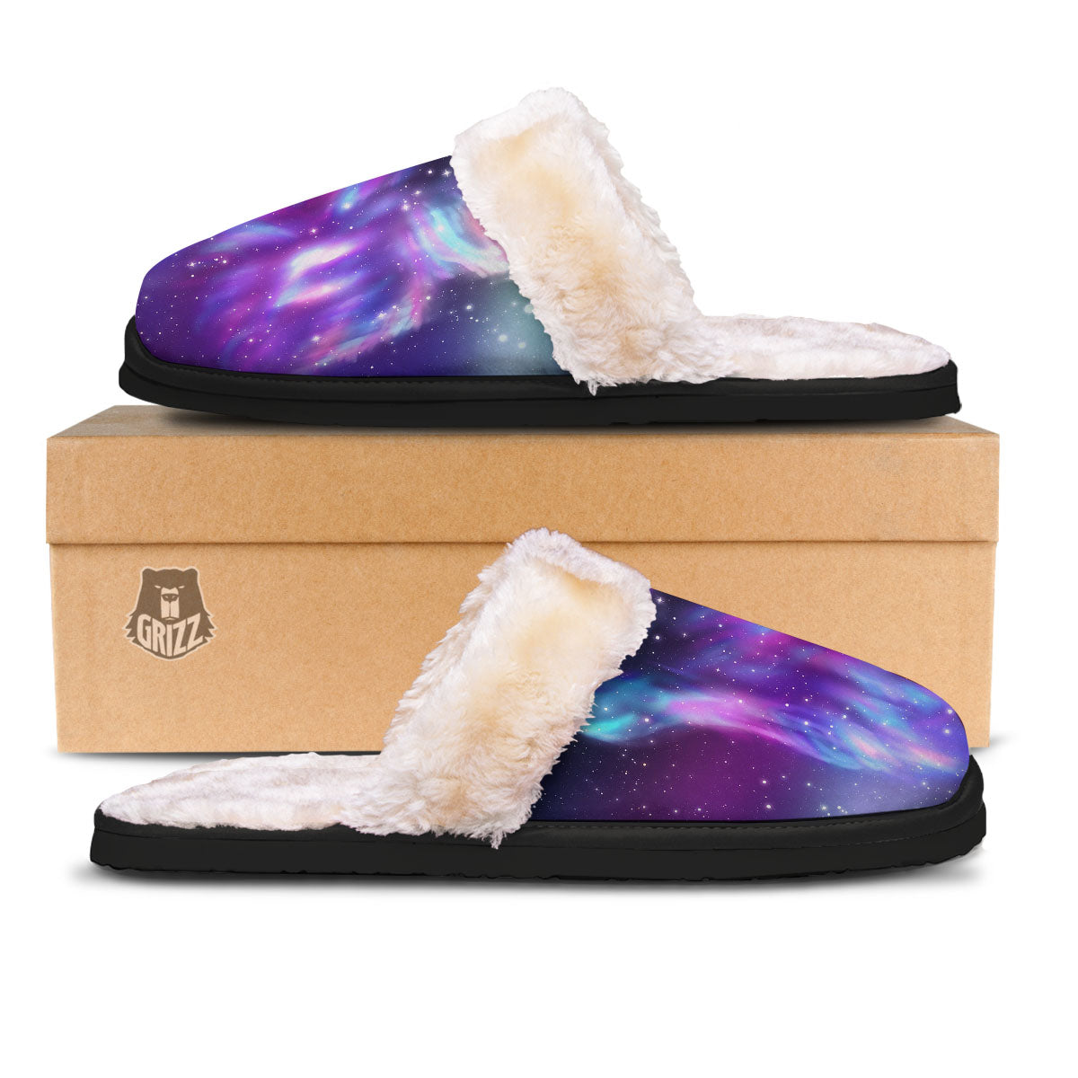 Wolf Spirit Aurora Howling Print Slippers-grizzshop