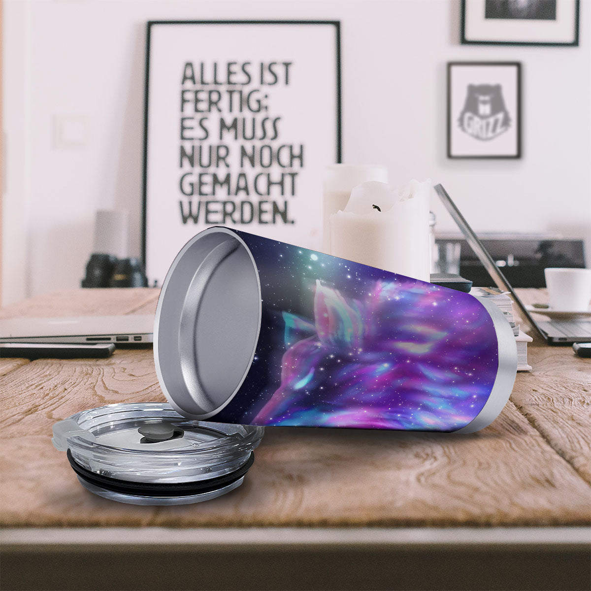 Wolf Spirit Aurora Howling Print Tumbler-grizzshop